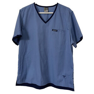 unisex men's metroscrubs scrubs single pocket top logo blue short sleeve L